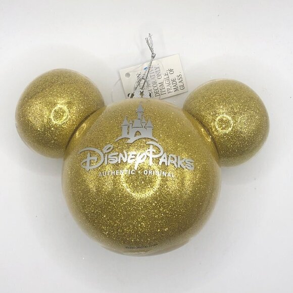Mickey Mouse Icon Ears‎ Gold Glitter Ornament Glass Large Disney Parks - Picture 2 of 9
